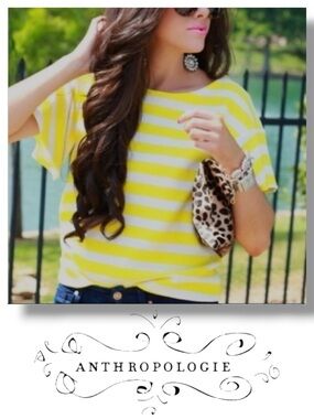 Anthropologie by Postmark Edie Striped Swing Tee Size Small Yellow White